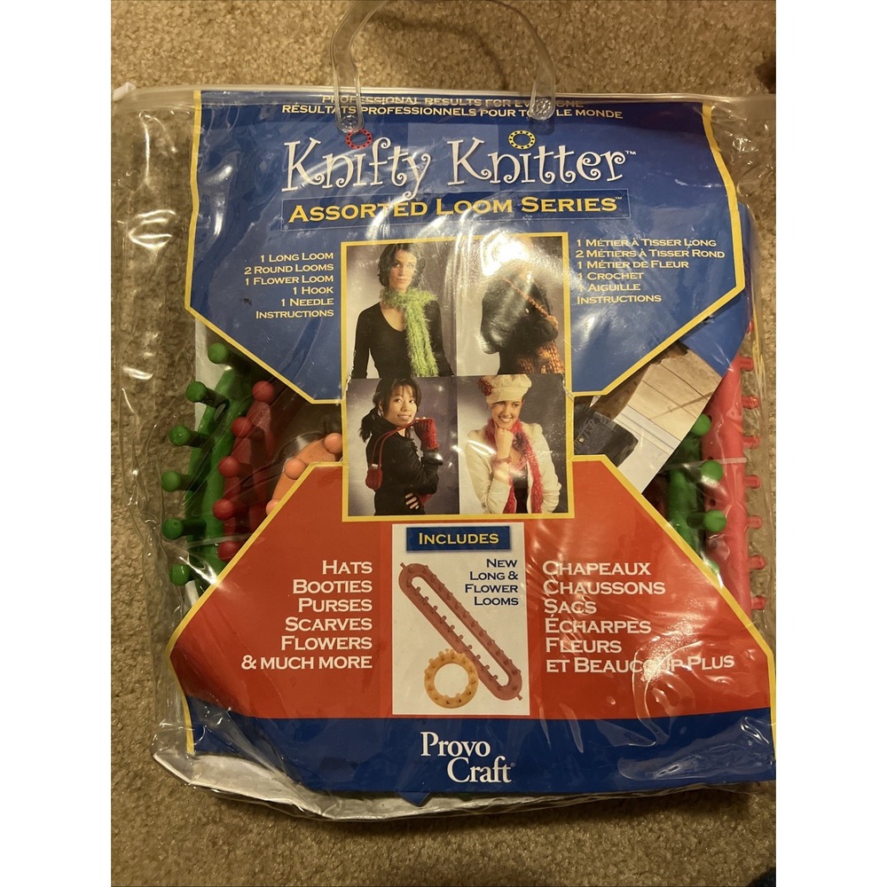 Provo Craft Knifty Knitter Assorted Loom Set Of 4 With Hook Needle Instructions